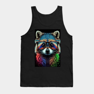 Colorful Raccoon Wearing Sunglasses in Pop Art Style - Unique and Fun Art Design Tank Top